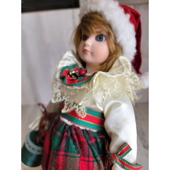 Victorian porcelain Cathy doll Xmas home decor unique plaid - Picture 7 of 10